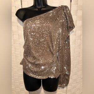 Mustard Seed Silver Sequin One-Shoulder Blouse-Size S